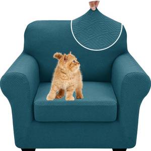 lot 5797 image: XINEAGE New 2 Pieces Chair Covers with Arms Super Stretch Chair Slipcover for Living Room Pet Dog Universal Slip Cover Anti Slip Armchair Furniture Protector (Peacock Blue), 31-46(1 Cushion)