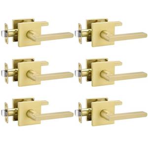 lot 5799 image: Goldenwarm Gold Passage Door Handles for Hallways & Closets, Zinc Alloy Non-Locking Brushed Gold Closet Door Handles, Heavy Duty Passage Door Hardware (6 Pack)