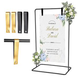 lot 5802 image: Wedding Welcome Sign Holder, 68x31x20 Welcome to Our Wedding Sign Adjustable Display Stand with 4 Leather Hanging Straps, Black Easel Stand Personalized for Valentine Bridal Shower Sign