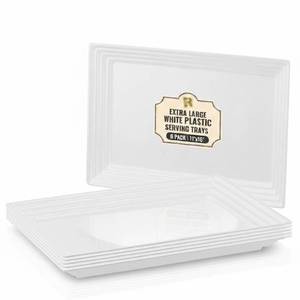 lot 5805 image: 6 Pack Extra Large Plastic Serving Trays for Party - 16 x 11 White Large Serving Tray - Heavy Duty White Plastic Trays for Food - Rectangular Party Serving Trays and Platters
