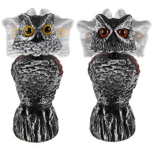 lot 5811 image: Hausse 2 Pack Fake Owl Decoy Bird Scarecrow Sculpture, 11.2 inch Wagging Head Plastic Owl Scare Birds Away, Owls Statue Nature Enemy Horned Pest Repellent for Outdoor Garden Yard