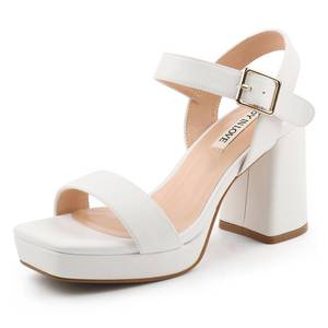 lot 5812 image: JOY IN LOVE Womens Chunky Platform High Heels Ankle Strap Block Heel Sandals White Matte US9.5