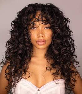 lot 6112 image: GKtineke-Curly-Wig Big-Curly-Wigs-for-White-Black-Women 20 Inch- Long-Curly-Wig-with-Bangs Synthetic-Hair-Replacement-Wigs-for- Cosplay and Daily (Brown)