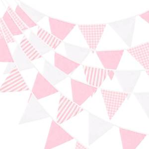 lot 6123 image: GCQQ 39Ft Pink White Party Decoration, 42Pcs Large Striped and Checkered Fabric Banner Garland, Triangle Banner Flags for Valentines Pink Party, Wedding, Bridal Baby Shower, Home Nursery Decoration