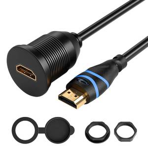 lot 6127 image: BlueRigger HDMI Waterproof Cable - (3FT, 4K 60Hz, HDMI Panel Mount Socket with Waterproof Dustproof Cap, Male to Female Pass Through, Audio Video Car Dash Adapter) - Compatible with Car, Boat, TV