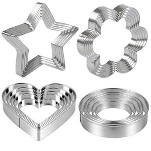 lot 6130 image: Ninsula Cookie Cutters 20P, Stainless Steel Cookie Cutters Variety Pack, Heart, Flower, Round, Star Shapes Clay Molds for Baking, Art Crafting or Party Decorations