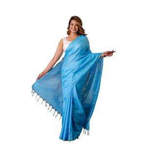 lot 6137 image: Kota Silk Bhagalpur Handwoven Saree with Subtle Sheen and Tassel Border �� Lightweight Traditional Ethnic Drape for Women (US, Alpha, One Size, Regular, Regular, Turquoise Blue)