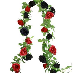 lot 11438 image: Greentime 2 Pack Black Red Artificial Rose Flower Garland 13ft Gothic Elegant Valentines Day Decor Fake Rose Vine Gift for Her Home Wedding Arch Party Wall Table Birthday Decoration