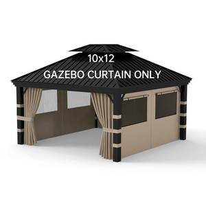 lot 11444 image: 10x12 Gazebo Curtains Outdoor Waterproof, 4-Panels Privacy Replacement Curtains with Net Windows & Zipper, Universal Sidewall Replacement for Garden, Patio, Backyard (Curtain Only, Khaki)