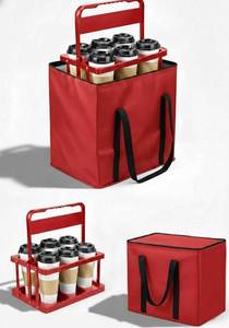 lot 11453 image: drink carrier for delivery drink holder carrier with handle reusable drink holder bag drink carrier bag cup car carriers for hot or cold food travel delivery driver essentials insulated Cooler Red
