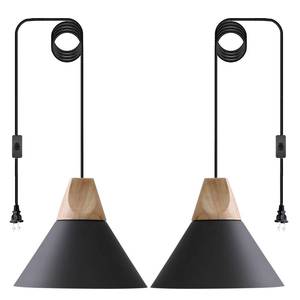 lot 11458 image: Set of 2,Modern Plug in Pendant Light,Haning Light with 16.4ft Cord, OnOff Switch,Hanging Light with Plug in,Solid Wood,Black