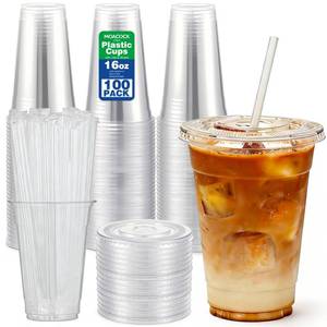 lot 11471 image: MOACOCK 100 Pack - 16 oz Clear Plastic Cups with Lids and Straws, Disposable Coffee Cups with Lids, Durable Iced Coffee Cups with Lids for Cold Drinks, Tea, Smoothies, Juice, To-Go Drinks Cups