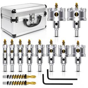 lot 11474 image: ASNOMY 12PCS TCT Hole Saw Kit for Hard Metal, 58-2-18 Inch Tungsten Carbide Tipped Hole Cutter Set with Titanium-Plated Pilot Drill bit for Metal, Stainless Steel, Iron, Wood, Plastic