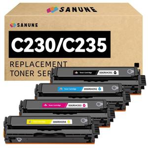 lot 11476 image: SANUNE C230 C235 High Yield Toner Cartridge with Chip Replacement for Xerox 006R04391 006R04392 006R04393 006R04394 Black Cyan Magenta Yellow for Xerox C230 C230DNI C235 C235DNI Printer Ink (4 Pack) (Used)