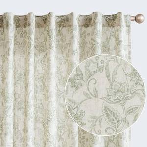 lot 11485 image: jinchan Floral Linen Blend Curtains for Living Room Green French Country Farmhouse 84 Inch Long Light Filtering Semi Sheer Kitchen Window Back Tab Curtains 2 Panels