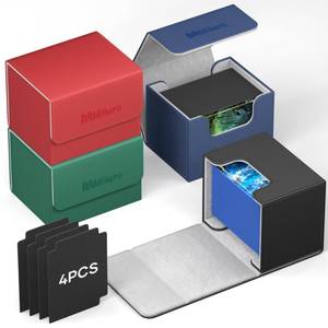 lot 11497 image: Mlikero 4 Pack Card Deck Box, Commander Deck Box Holds 400 Double-Sleeved Cards with 4 Dividers, Leather Magnetic Closure Card Box Fit for MTG, TCG (4 Colors)
