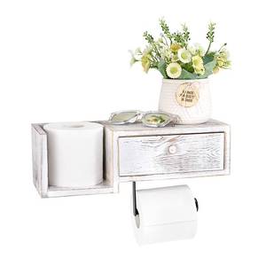 lot 11503 image: Sumnacon Wood Toilet Paper Holder - Rustic Toilet Paper Holder Wall Mount - Vintage Toilet Paper Holder with Shelf for Bathroom, Kitchen Decor, Whitewash