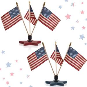lot 11514 image: Yousoontic 2 Sets Vintage 4th of July Decorations American Flag with Pentagram Bracket Wooden Block 250th Anniversary Independence Day Patriotic Table Decorations for Home Tiered Tray Decor