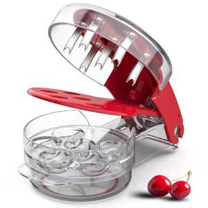 lot 12006 image: Cherry Pitter, XSCQ Cherry Pitter Tool Corer Stainless Steel with Lock Design, Saving time and Enjoy Cherry Jam(Anti-juice Splash)-Red