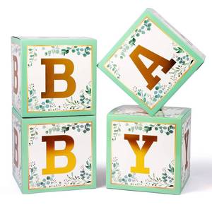 lot 12007 image: Voircoloria Sage Green Baby Boxes with Letters for Baby Shower, 4pcs Safari Baby Shower Decorations for Boys and Girl Balloon Boxes Gender Reveal Party Favors