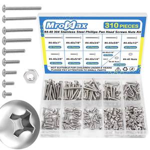 lot 12031 image: 310Pcs #4-40 Phillips Pan Head Machine Screws Assortment Kit 304 Stainless Steel Assorted Nuts and Bolts Fully Machine Thread(#4-40x316, 14, 516, 38, 12, 58, 34, 78, 1)
