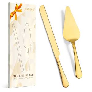 lot 12037 image: SANEXC Cake Cutting Set for Wedding - Extended Cake Knife And Server Set Thickened Stainless Steel Cake Cutter and Pie Spatula Great for Birthday Anniversary Christmas Gift Gold 2 Pcs