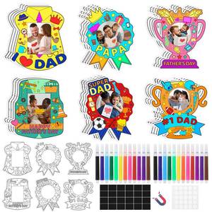 lot 12038 image: 24 Set Fathers Day Crafts Picture Frame Fridge Magnet with Paint Pen Magnet, Fathers Day DIY Art Paper Card Decorations Kit for Classroom Gifts School Craft Activities Home Party Favor Bulk Supplies