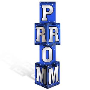lot 12046 image: Jetec Prom Column Boxes 2026 Prom Sign Decorations Standup Photo Booth Backdrop Cardstock Boxes Night Decor with Letters Card Stock for Graduation Party, 12 x 45 in(Silver, Blue)