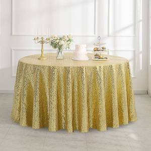 lot 12100 image: Pufogu 50 Round Gold Sequin Tablecloth Glitter Gold Table Cloths for Birthday Wedding Bridal Baby Shower Party Decorations