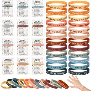 lot 12115 image: HyDren 36 Sets End of Year Student Gifts Motivational Silicon Bracelets with Cards Opp Bags Affirmation Rubber Bracelets(Dark Color)
