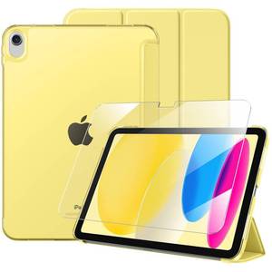 lot 12118 image: Mastten for iPad (A16) 11th Generation Case 11 Inch 2025 with Screen Protector, iPad 10th Generation Case 10.9 Inch 2022 Cute Slim Hard Translucent Back Full Protective Trifold Stand Cover, Yellow
