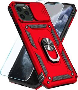 lot 12119 image: SunStory Compatible with iPhone 11 Pro Case with HD Screen Protector & Slide Camera Cover & Rotated Ring Kickstand, Military-Grade Phone Case iPhone 11 Pro(Red)