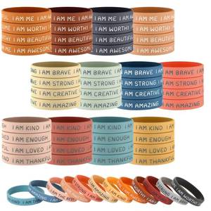 lot 12123 image: Sratte 48 Pcs Inspirational Silicone Wristbands for Kid Motivational Rubber Stretch Unisex Affirmation Bracelets for Students End of Year Gift Back to School Classroom Prizes(Bright Color)