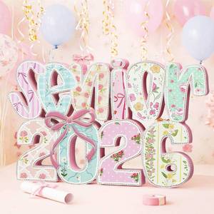 lot 12128 image: BreezeHug Large Senior 2026 Sign Table Decoration 2026 Graduation Senior Night Photo Booth Props Coquette Pink Bow Graduation Wooden Table Sign with Pastel Floral for Grad Prom Party Centerpieces