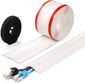 lot 12129 image: 16.4ft Cord Cover Floor, Soft PVC Cord Covers for Wires on Floor, Self-Adhesive Floor Cable Cover Cord Hider, Floor Cable Management Cable Protector for Commercial Office CarpetFloorsWall Off White