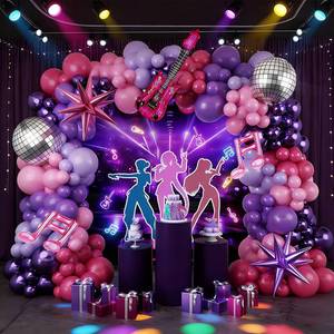 lot 12134 image: GLIMCHET K-Pop Music themed Birthday Party Decorations, Pink Purple Balloon Garland Arch Kit with Guitar Notes Star Disco foil Balloons for Girls fans Grad Prom Party Decorations
