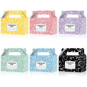 lot 12139 image: Yiaoyinnz 12Pcs Back to School Gift Boxes Composition Notebook Treat Boxes Bulk Pastel Paper Goodie Bags End of Year Treat Box with Handles Graduation for Back to School Party Decor Supplies