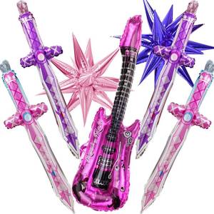 lot 12145 image: 7Pcs Kpop Balloons Pink Purple Set - Music Themed Party Decorations for Birthday, Concert, K Pop Birthday Decorations