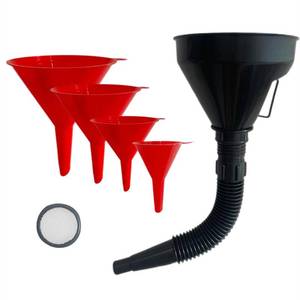 lot 12149 image: 5 Pcs Plastic Oil Funnels for Automotive Use Set, Large Flexible Fuel Funnel, Wide Mouth Fuel Funnels with Detachable Spout and Filter for Water, Gasoline, Coolant, Engine Oil Transfer