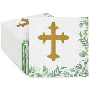 lot 12152 image: 100 Pack Cross Napkins for Baptism  First Communion  Christening Decorations (6.5 x 6.5 In)