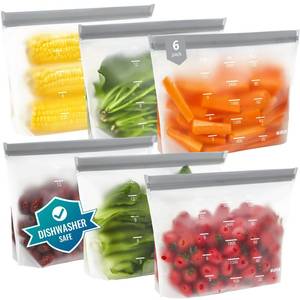 lot 12158 image: IDEATECH Reusable Bags Dishwasher Safe, BPA Free Reusable Gallon Freezer Bags, Stand Up Leakproof Food Storage Bags for Marinate Meats, Salad Fruit, Vegetables, Home Organization -Gray 6 Gallon