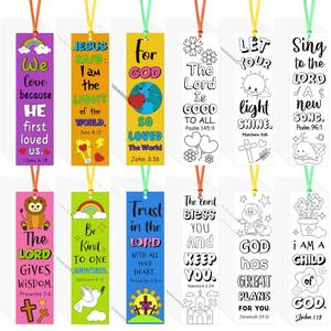lot 12161 image: Dvbonike 120Pcs Bible Color Your Own Bookmarks - Religious Christian DIY Coloring Blank Bookmarks for Sunday School Church Reading Activity Classroom Rewards Inspirational Gifts Crafts