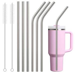 lot 12162 image: 6 Pack Stainless Steel Straw Replacement for Stanley 40 oz 30 oz Tumbler,3 Straight  3 Curved BPA Free Reusable Metal Straws with Cleaning Brush, 12Inch Long Drinking Reusable Accessories