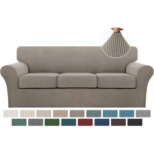 lot 13323 image: Turquoize 4 Piece Couch Covers for 3 Cushion Couch Sofa Pet Friendly Stretch Couch Cover for Dogs Washable Sofa Covers with Individual Couch Cushion Covers, Jacquard Fabric (3 Cushion Sofa, Taupe)