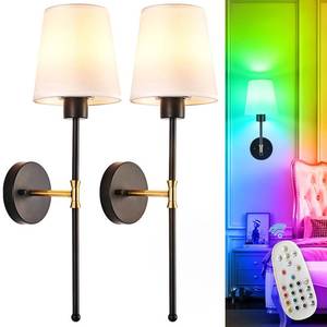 lot 13335 image: Depuley Battery Operated Wall Sconce Set of 2 Wireless Wall Lights with Remote for Bedroom - Rechargeable 15 Colors Black and Gold Wall Lamp for Living Room Hallway