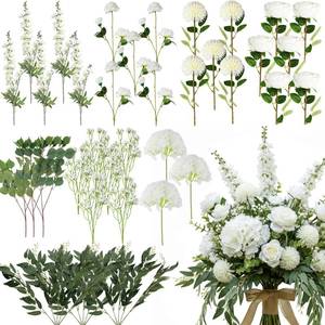 lot 13336 image: Suncalla 36 Pcs White Artificial Flowers Bouquet Set 8 Kind Faux Delphinium Rose Peony Chrysanthemum Hydrangea Babys Breath Florals with Greenery Long Stem for Wedding Table Vase Decor