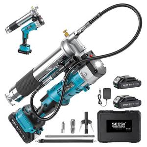 lot 13347 image: Seesii 2-in-1 Electric Grease Gun Kit �� 12,000 PSI, 5.3 ozmin High-Flow, Cordless Design, Includes 2�2.0Ah Batteries, LED Light & 39.4 Flexible Hose, Perfect for Cars, Trucks, Farm & Heavy Equipment