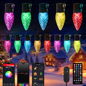 lot 13350 image: Brightown C9 LED Christmas Lights Outdoor, 150LED RGB Smart Christmas Tree Lights Music Sync DIY APP Controlled, Waterproof Connectable C9 String Lights for House Indoor Patio Xmas Decoration