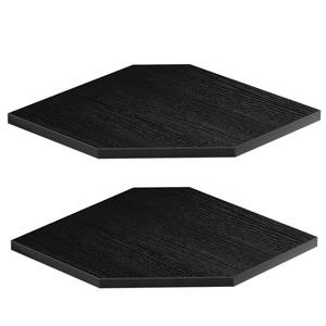 lot 13353 image: JJL Corner Shelves, 12 Inch Corner Shelf Wall Mounted with Wire Hole, 2 Tier 13.3 Inch Deep Wooden Corner Hanging Shelving for Wall Storage, for Speaker, Cable Box, Black