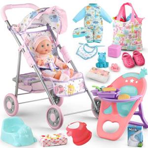 lot 13362 image: YIYBM Baby Doll Stroller Play Set with 12.5 Baby Doll,Dining Chair, 2 Sets Clothes and 20 PCS Doll Accessories. Stroller Toy for 3, 4, 5, 6 Year Old Toddler Girls for Realistic Pretend Play.
